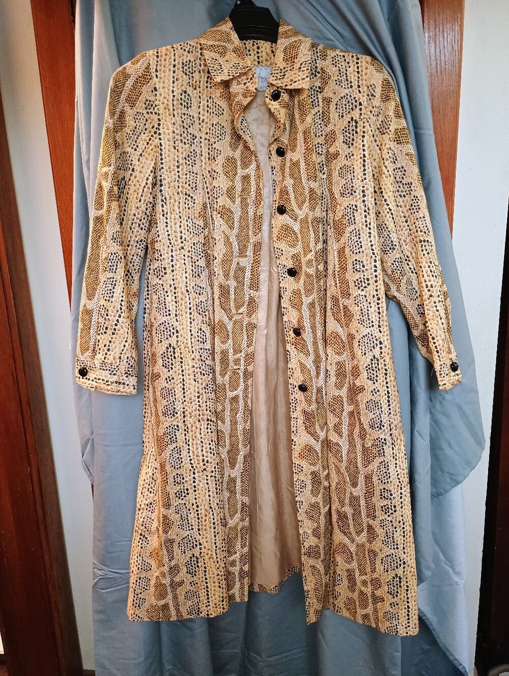VTG 70s Lintons Pittsburgh Faux Snakeskin Trench Duster Coat - Size 6